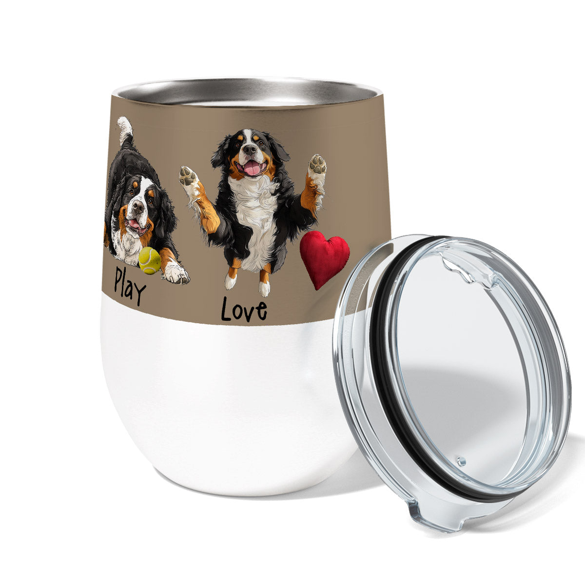 Bernese Eat Play Love 12oz Insulated Stainless Steel Tumbler with Clear Lid