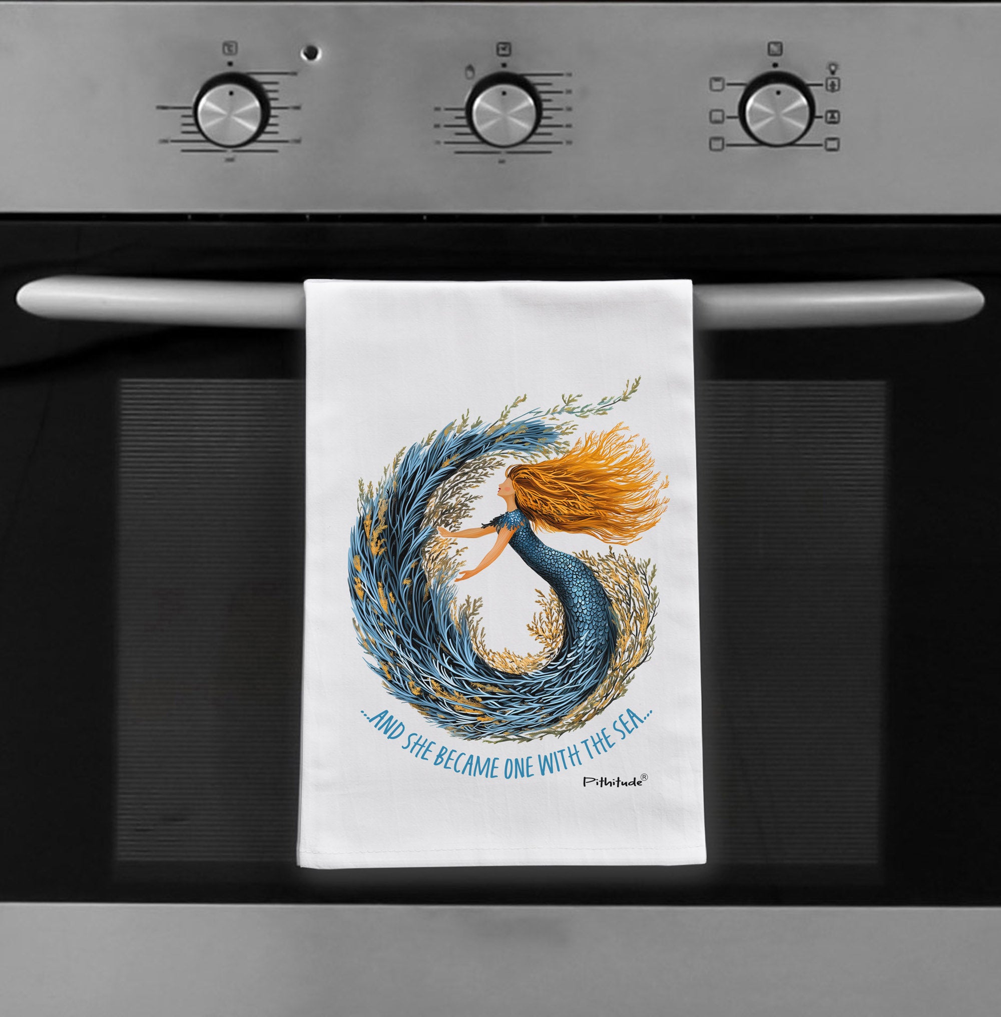 Coral Mermaid Flour Sack Dish Towel