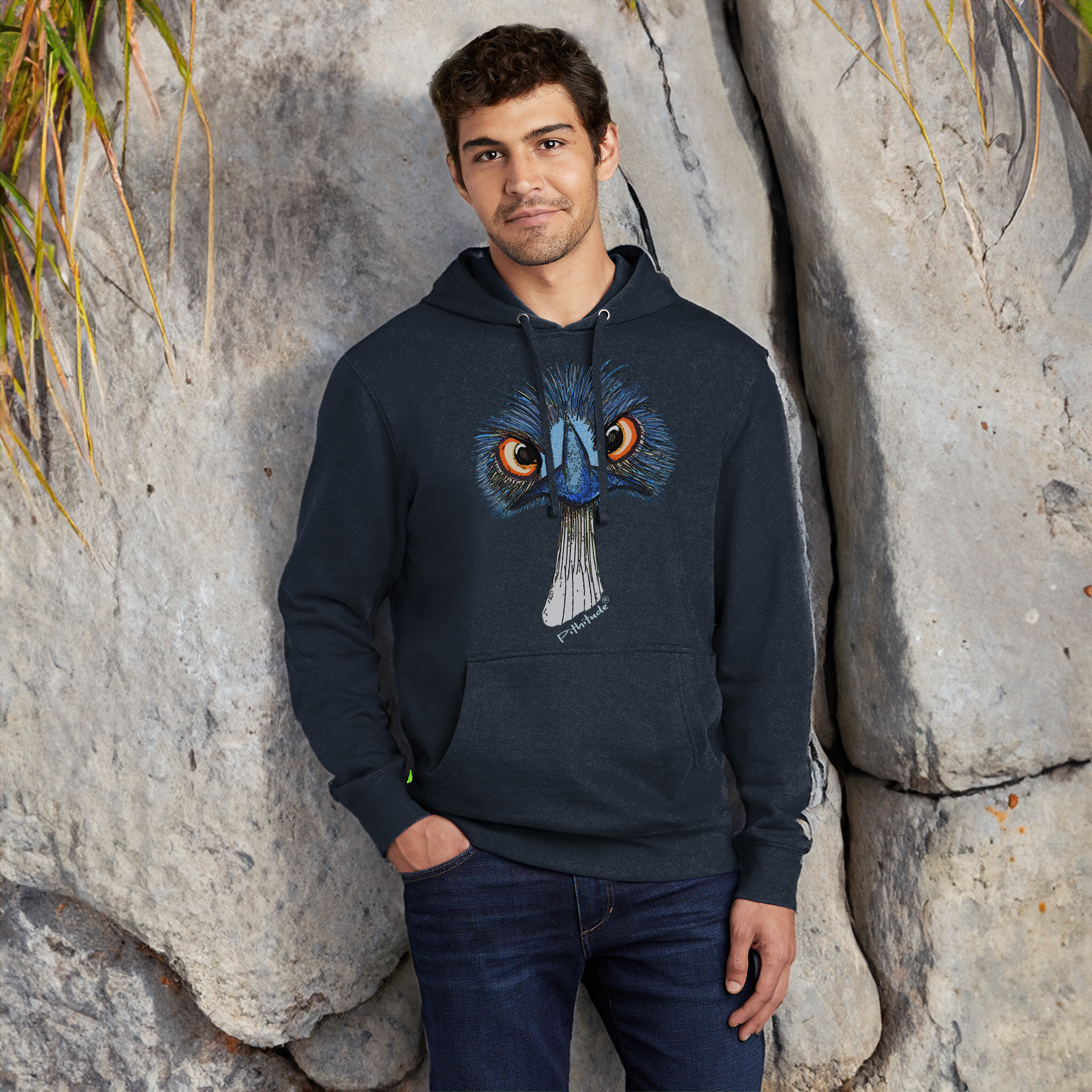 Pithitude Emu Sweatshirt Navy Fleece Men's Hoodie