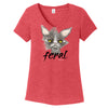Feral Cat Women's Red Frost V-neck T-Shirt