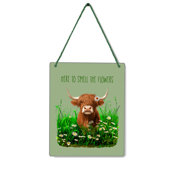 Highland Cow Daisies 4x5" Mini-Sign