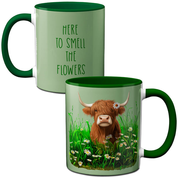 Highland Cow Daisies Mug by Pithitude