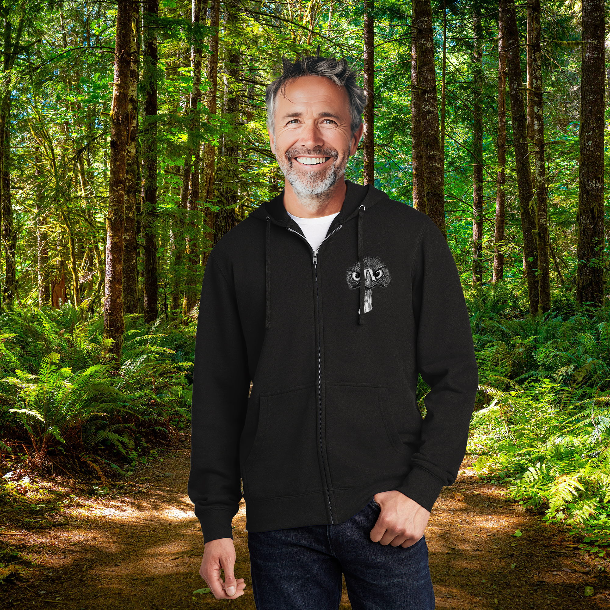 Monochrome Emu Zipper Hoodie Fleece Sweatshirt