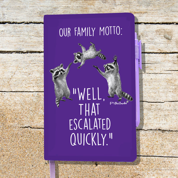 Raccoon Family Motto Blank Lined Journal Notebook