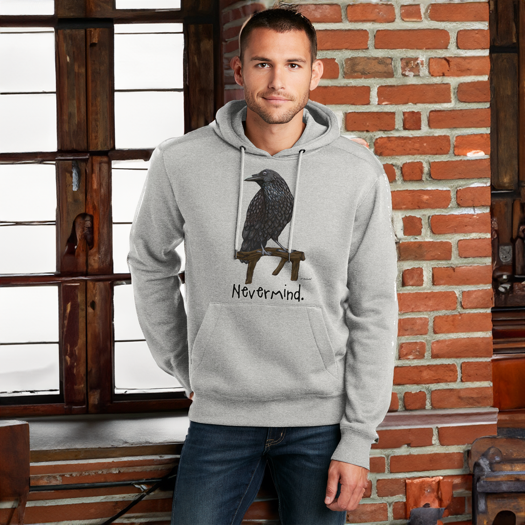 Raven Nevermind Sweatshirt Silver Grey Fleece Hoodie