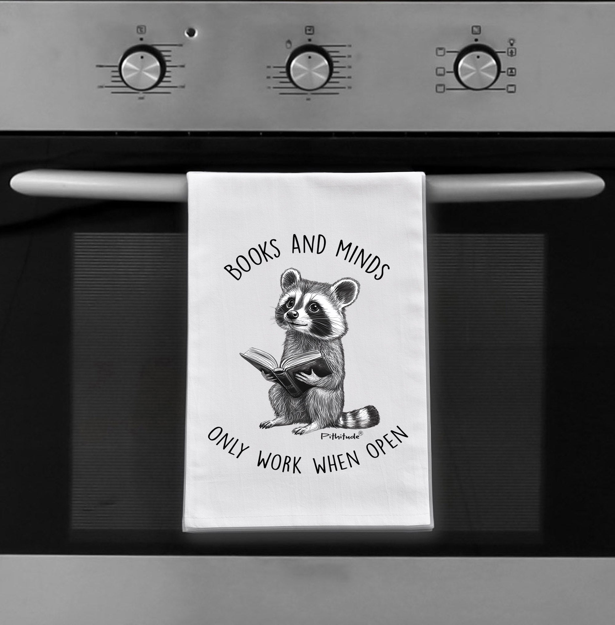 Reading Raccoon Flour Sack Dish Towel