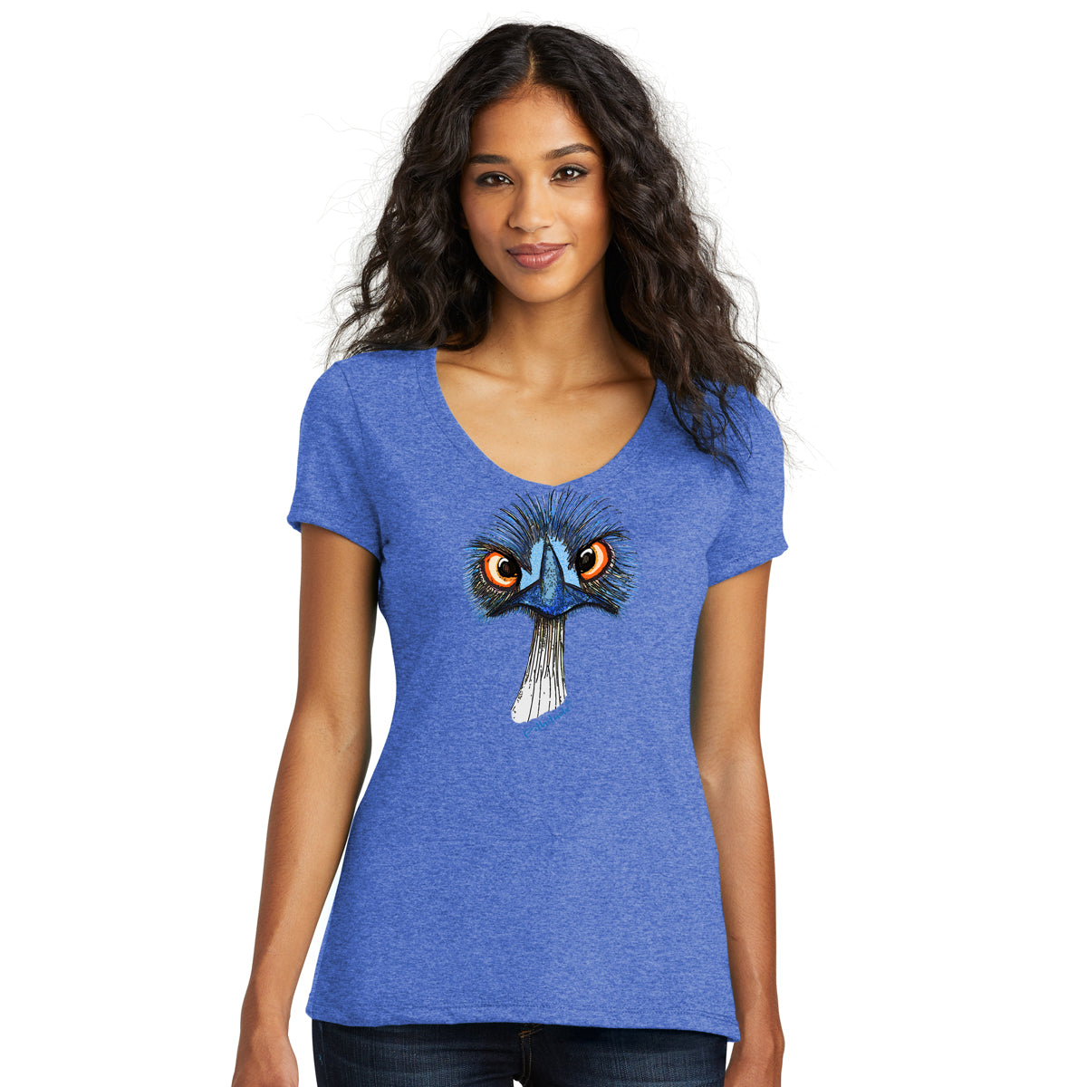 Pithitude Emu Womens Royal Blue V-neck T-Shirt