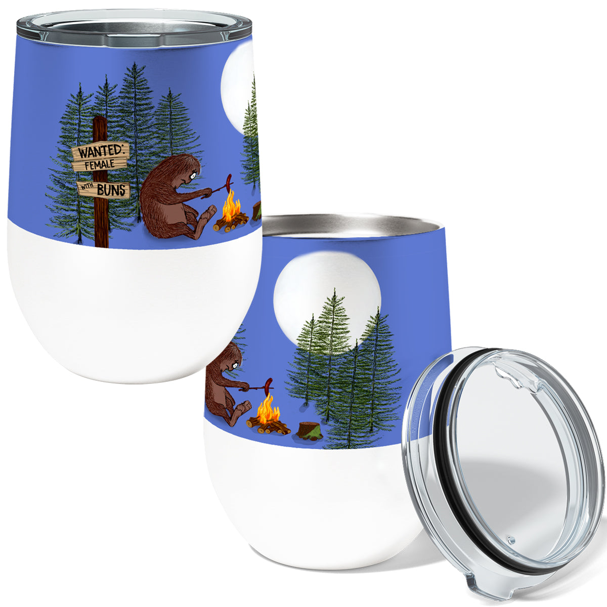 Sasquatch Campfire Buns 12oz Insulated Stainless Steel Tumbler with Clear Lid