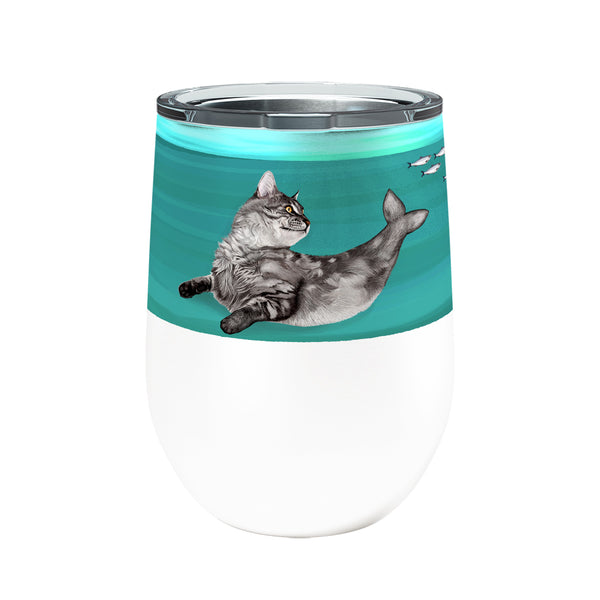 Catfish Mermaid 12oz Insulated Stainless Steel Tumbler with Clear Lid