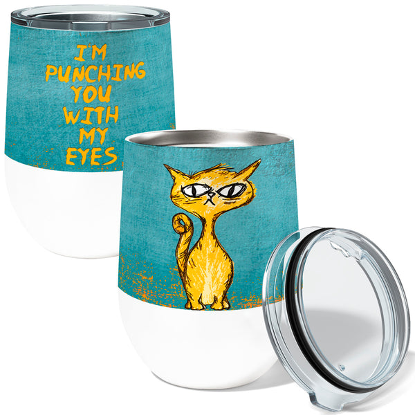Eye Punch Cat 12oz Stemless Insulated Stainless Steel Tumbler