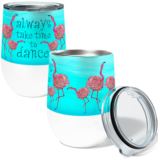 Pink Flamingos Dance 12oz Stemless Insulated Stainless Steel Tumbler