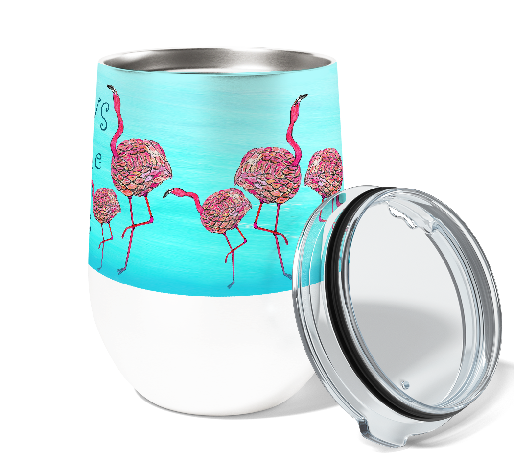 Pink Flamingos Dance 12oz Stemless Insulated Stainless Steel Tumbler