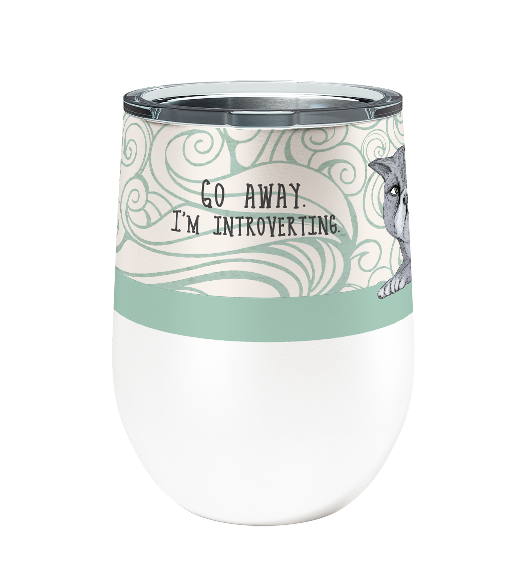 Introvert Cat 12oz Insulated Stainless Steel Tumbler with Clear Lid