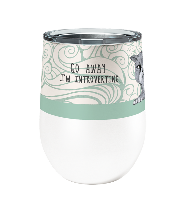 Introvert Cat 12oz Insulated Stainless Steel Tumbler with Clear Lid