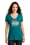 Introvert Cat Womens Short Sleeve Teal V-neck T-Shirt