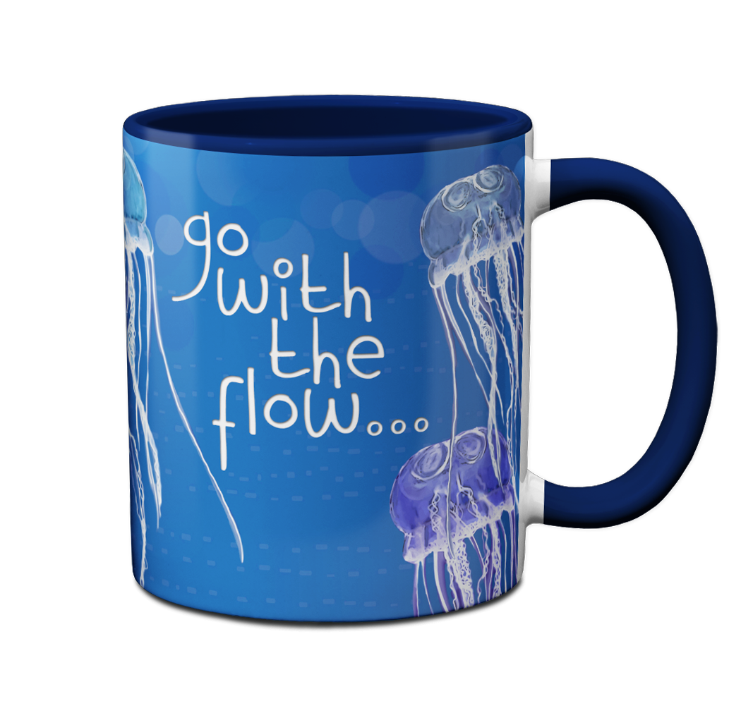 Jellyfish Go With the Flow Blue Ceramic Mug