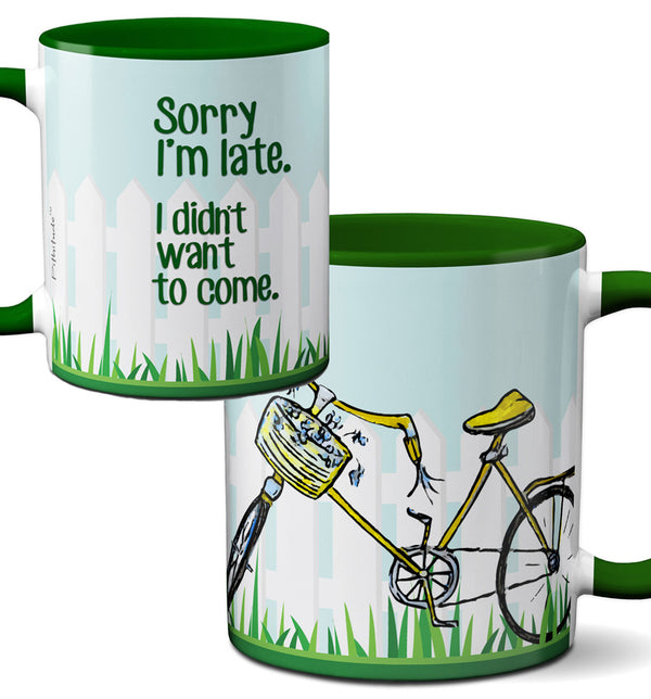 Sorry I'm Late Bicycle Mug by Pithitude