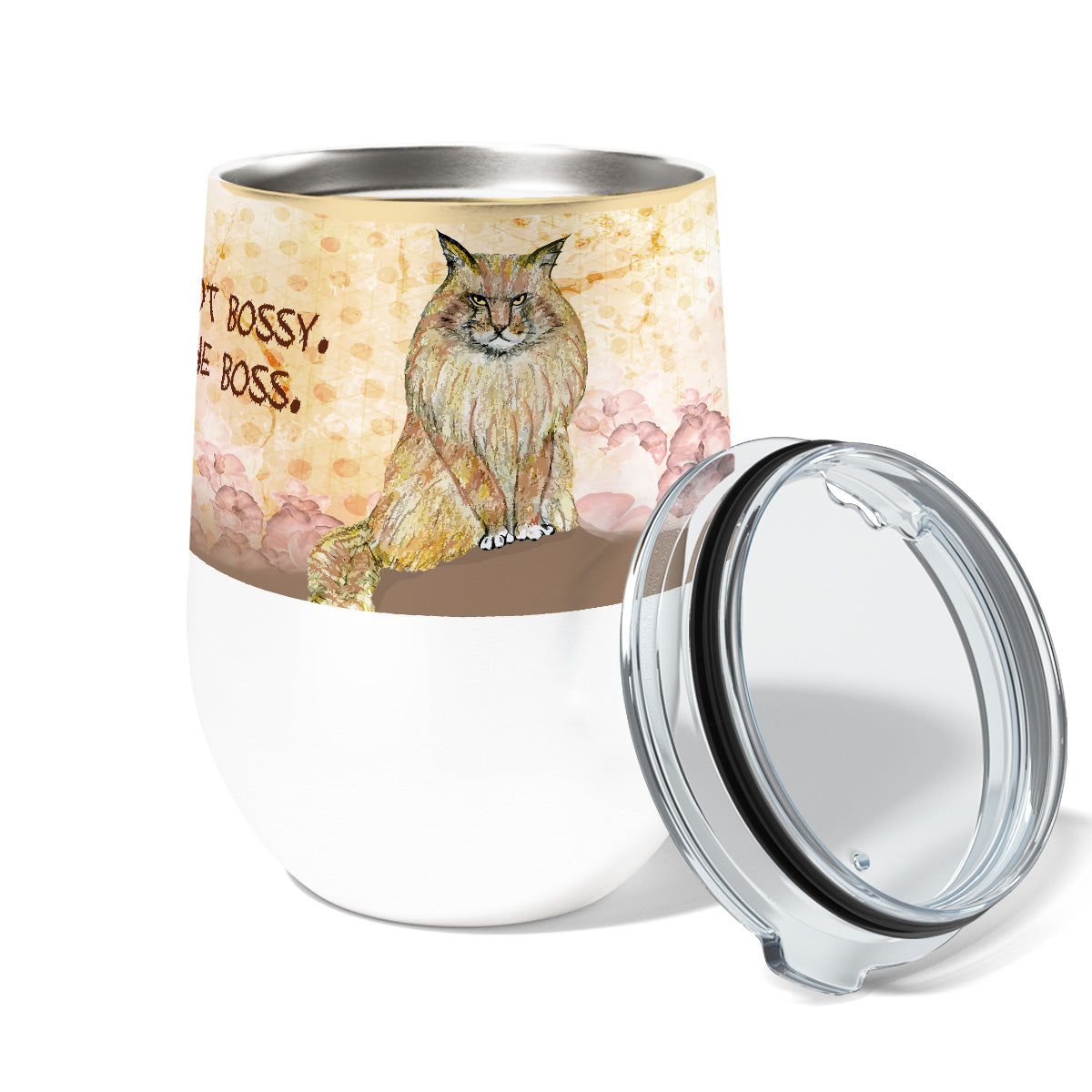 Maine Coon Bossy Cat 12oz Stemless Insulated Stainless Steel Tumbler