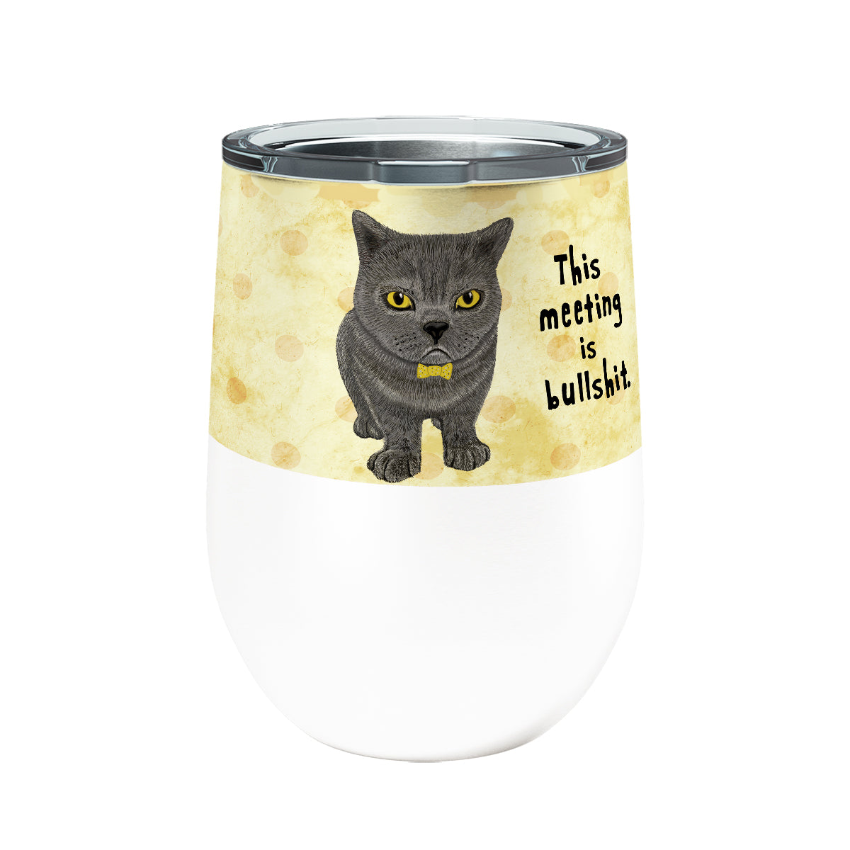 Meeting Cat 12oz Insulated Stainless Steel Tumbler with Clear Lid