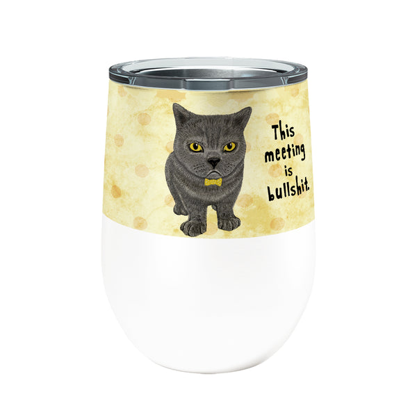 Meeting Cat 12oz Insulated Stainless Steel Tumbler with Clear Lid
