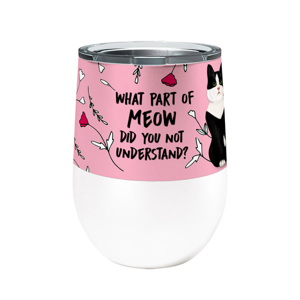 Meow Tuxedo Cat 12oz Stemless Insulated Stainless Steel Tumbler