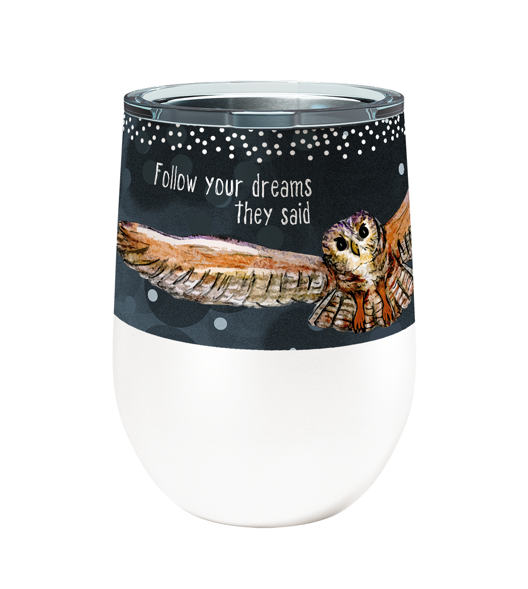 Owl Dreams 12oz Stemless Insulated Stainless Steel Tumbler with Clear Lid