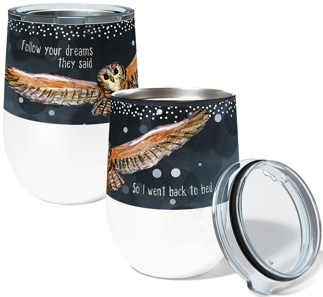 Owl Dreams 12oz Stemless Insulated Stainless Steel Tumbler with Clear Lid