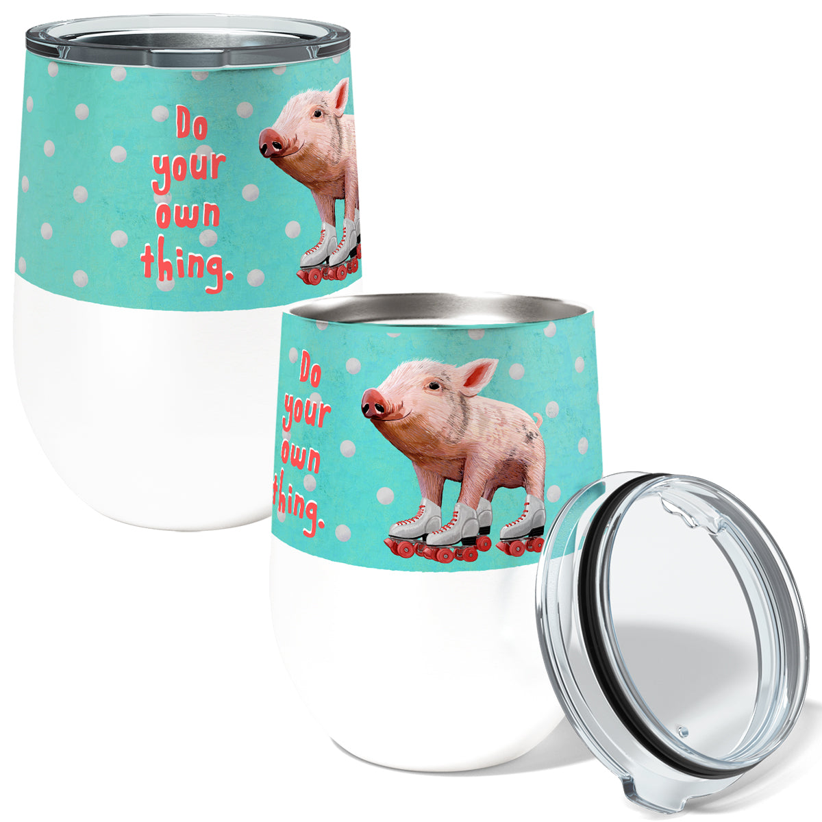 Piggy Skates 12oz Stemless Insulated Stainless Steel Tumbler