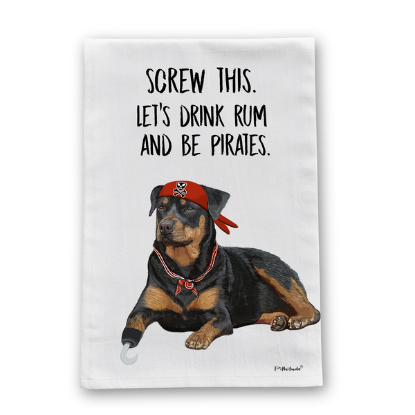 Pirate Dog Rottweiler Flour Sack Dish Towel
