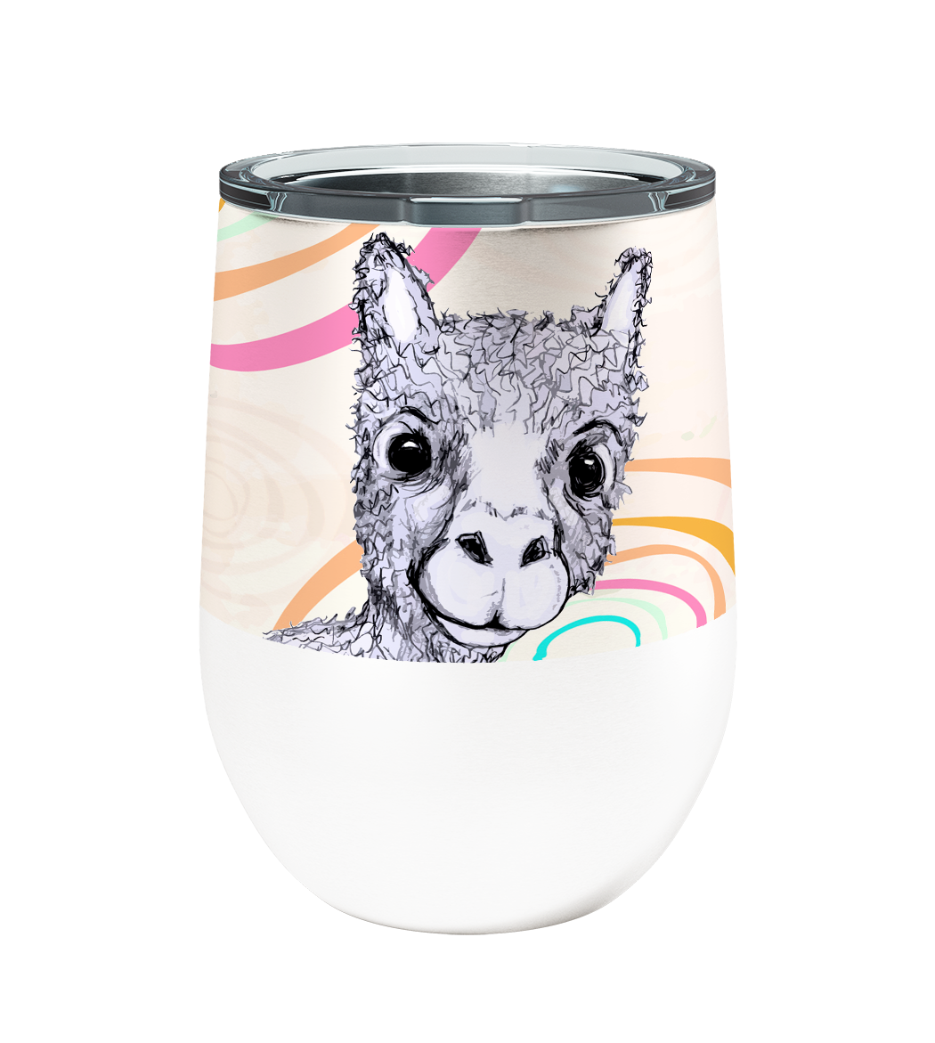 Pretty Alpaca 12oz Stemless Insulated Stainless Steel Tumbler with Clear Lid