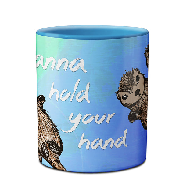 Sea Otters Holding Hands Blue Mug