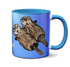 Sea Otters Holding Hands Blue Mug