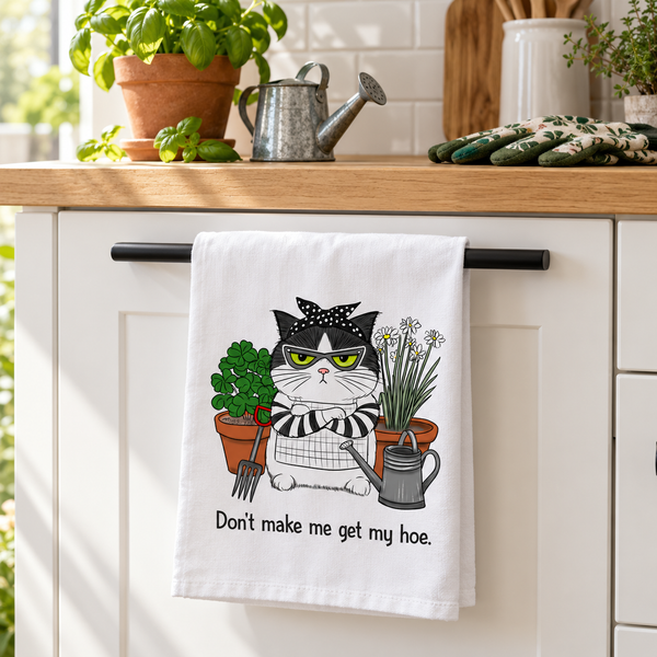 Hoe Cat Dish Towel | Funny Gardening Gift for Cat Lovers