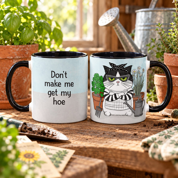 Hoe Cat Coffee Mug | Funny Gardening Gift for Cat Lovers
