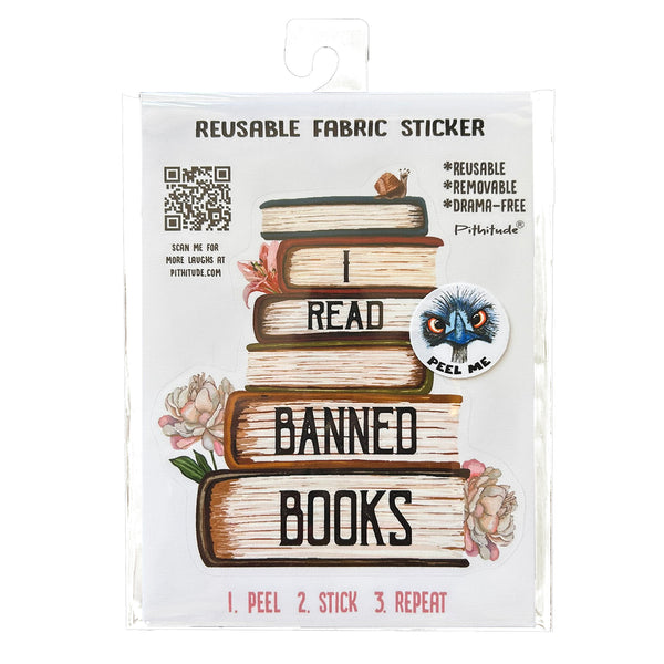 I Read Banned Books Reusable 5x7 Fabric Sticker