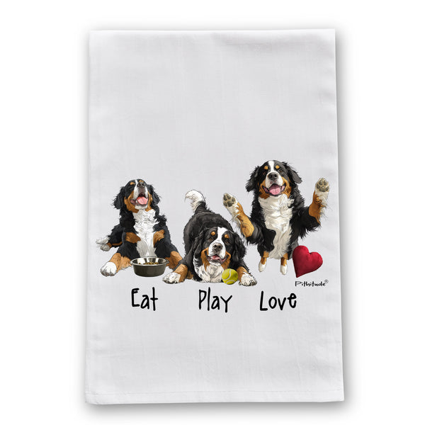 Bernese Eat Play Love Flour Sack Dish Towel