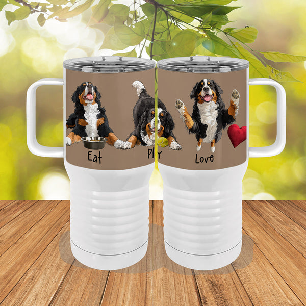 Bernese Eat Play Love 20oz Tall Insulated Stainless Steel Tumbler with Slider Lid