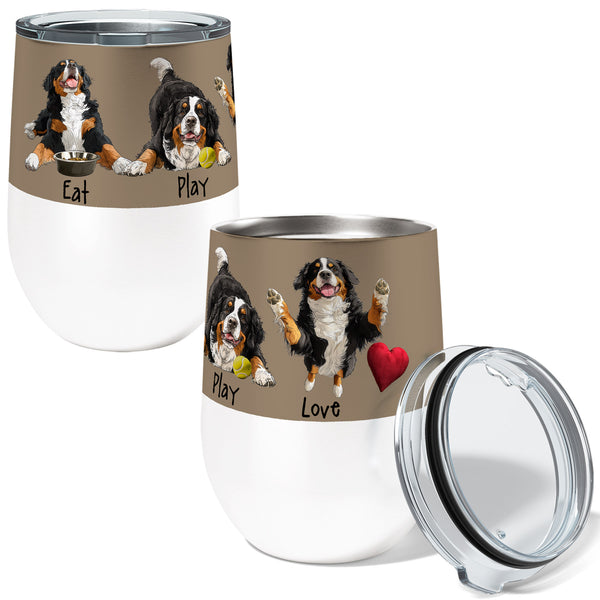 Bernese Eat Play Love 12oz Insulated Stainless Steel Tumbler with Clear Lid