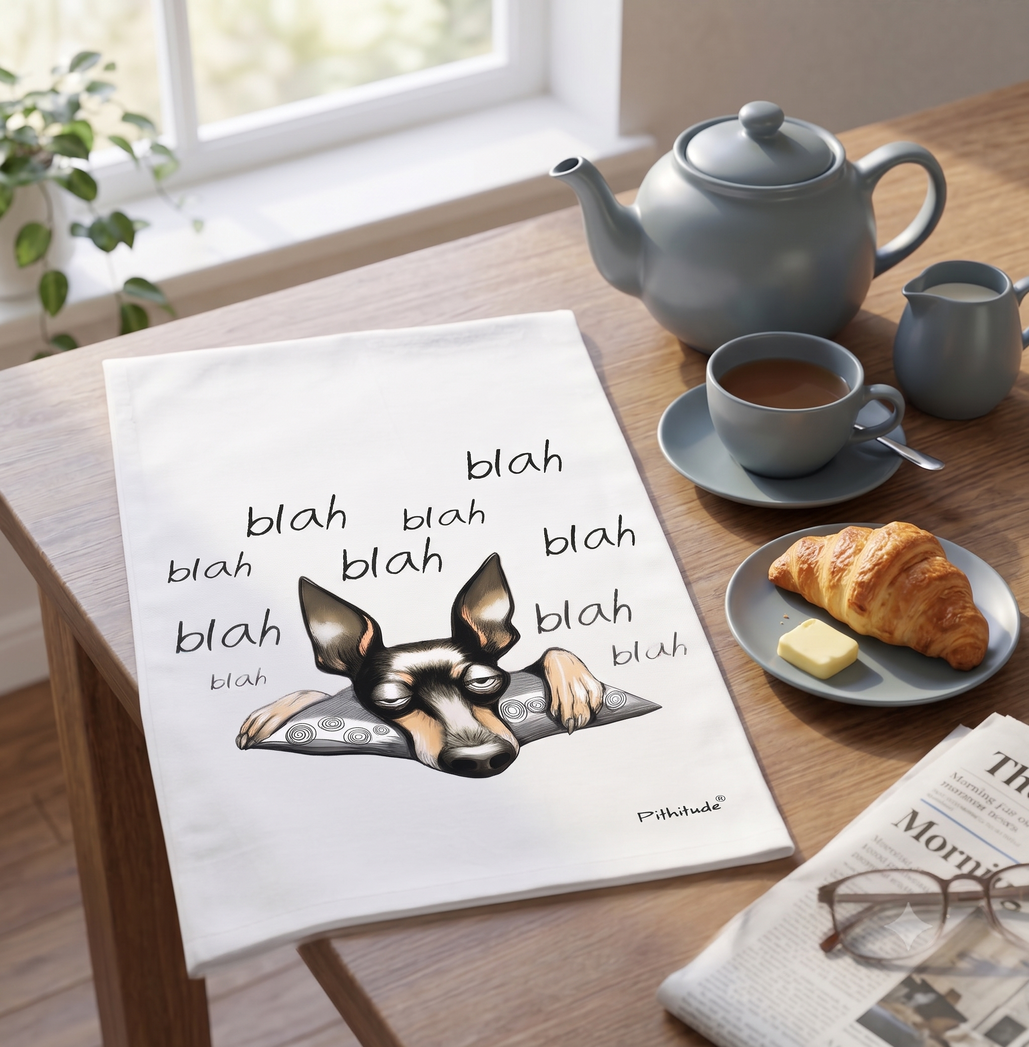 Blah Blah Dog Miniature Pinscher Flour Sack Cotton Dish Towel