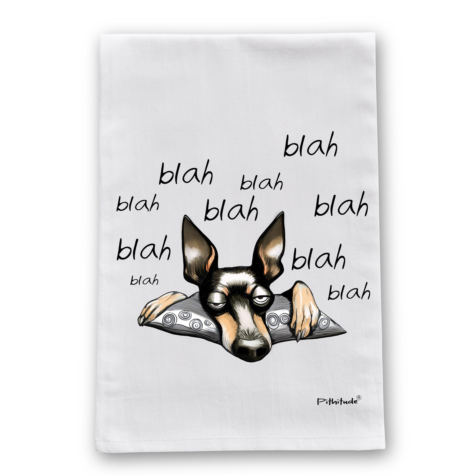 Blah Blah Dog Miniature Pinscher Flour Sack Cotton Dish Towel
