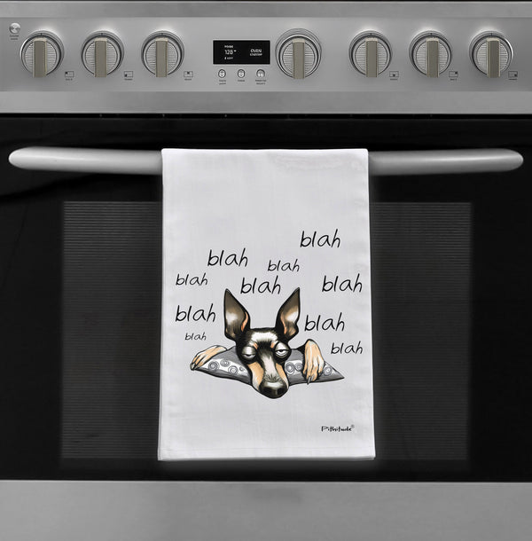 Blah Blah Dog Miniature Pinscher Flour Sack Cotton Dish Towel