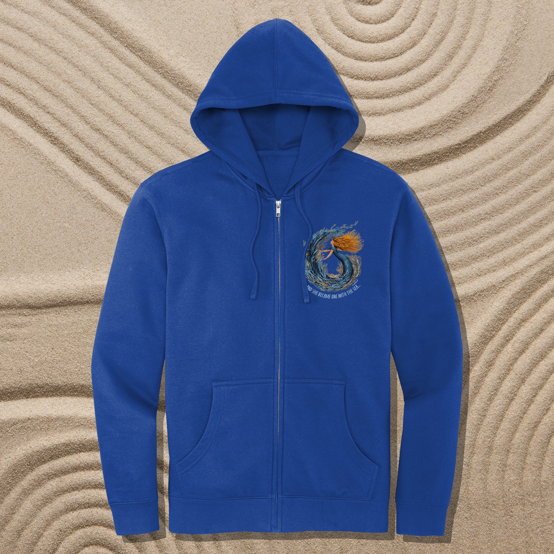 Coral Mermaid Zipper Hoodie Fleece Sweatshirt