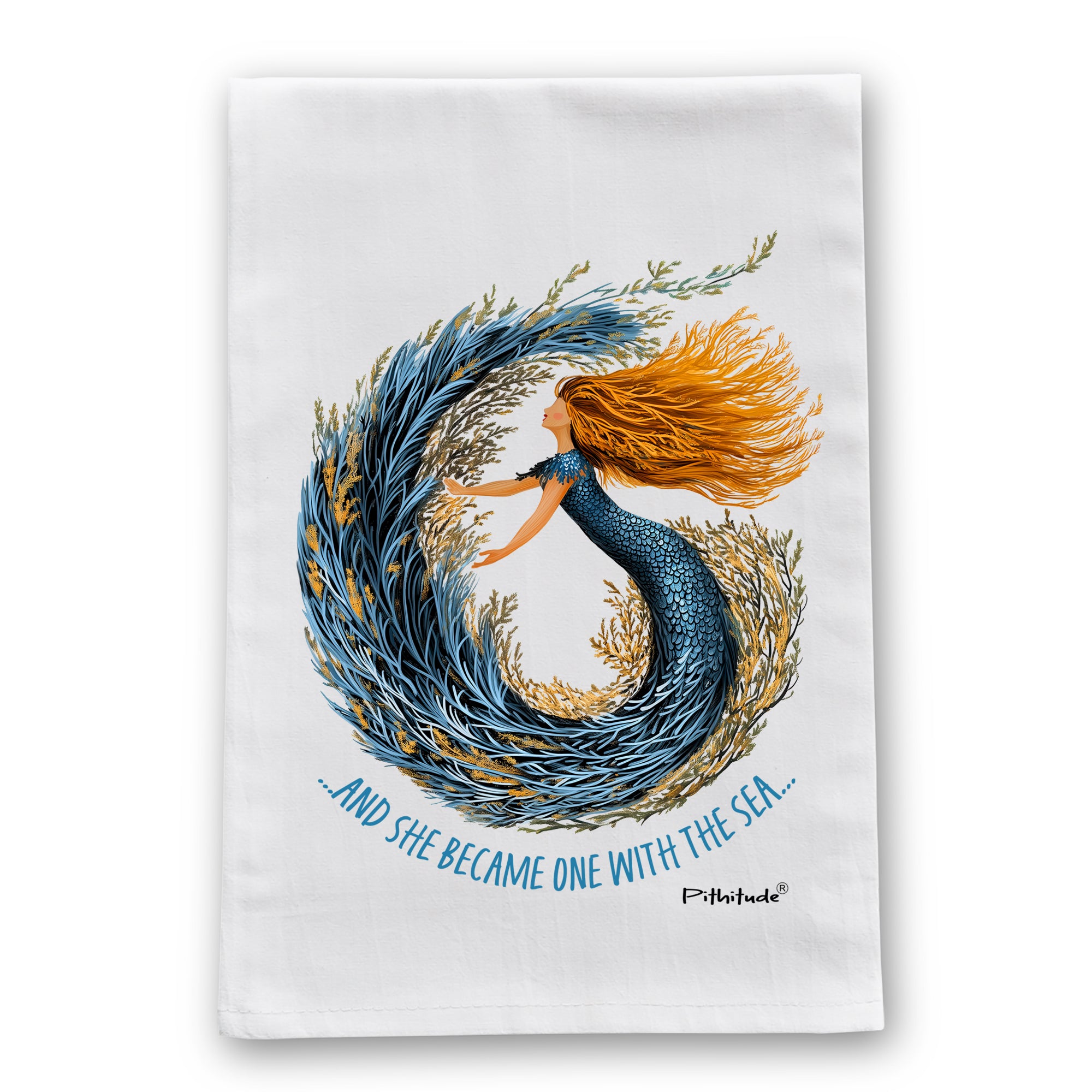 Coral Mermaid Flour Sack Dish Towel