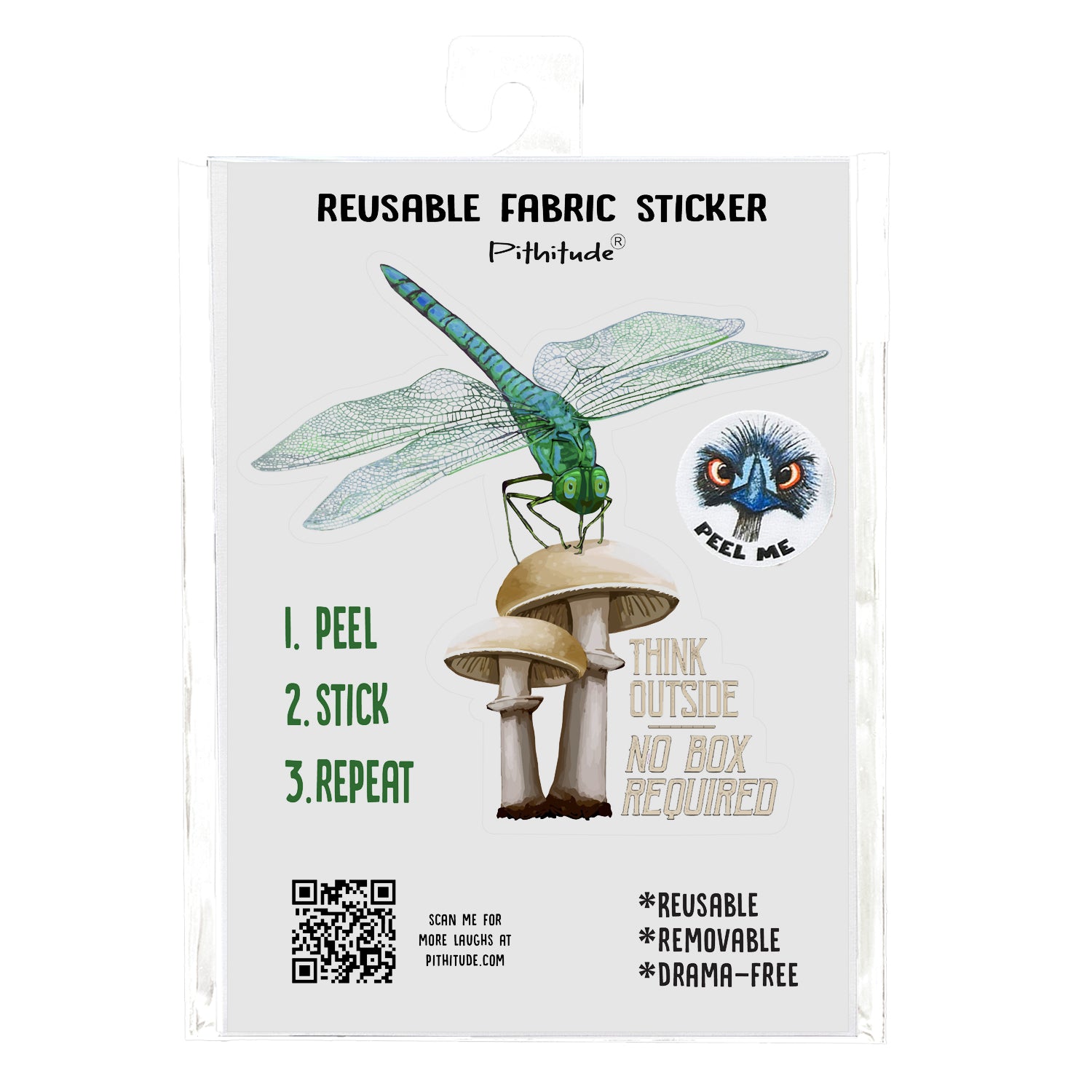 Dragonfly Mushroom Reusable 5x7 Fabric Sticker
