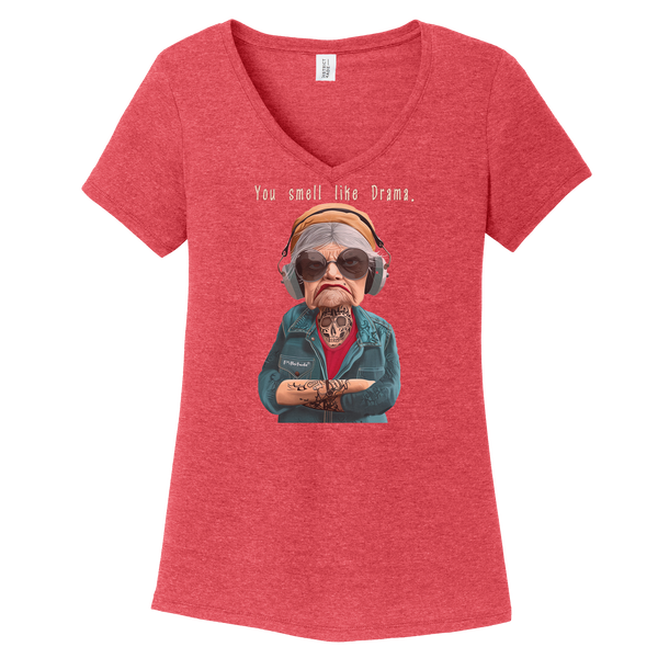 Drama Granny Women's Red Frost V-neck T-Shirt