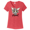 Feral Cat Womens Red Frost V-neck T-Shirt