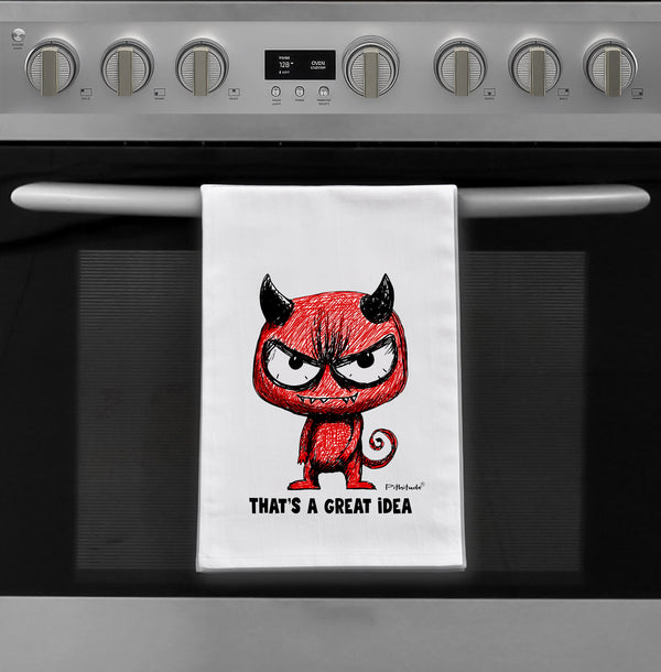 That’s a Great Idea Demon Dish Towel | Funny Halloween Gift