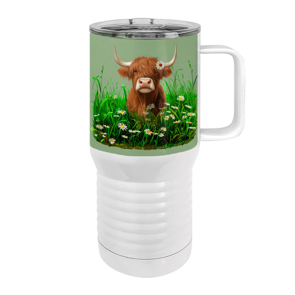 Highland Cow Daisies 20oz Tall Insulated Stainless Steel Tumbler with Slider Lid