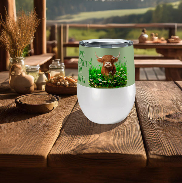 Highland Cow Daisies 12oz Insulated Stainless Steel Tumbler with Clear Lid