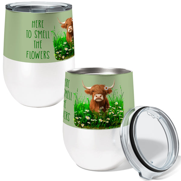 Highland Cow Daisies 12oz Insulated Stainless Steel Tumbler with Clear Lid